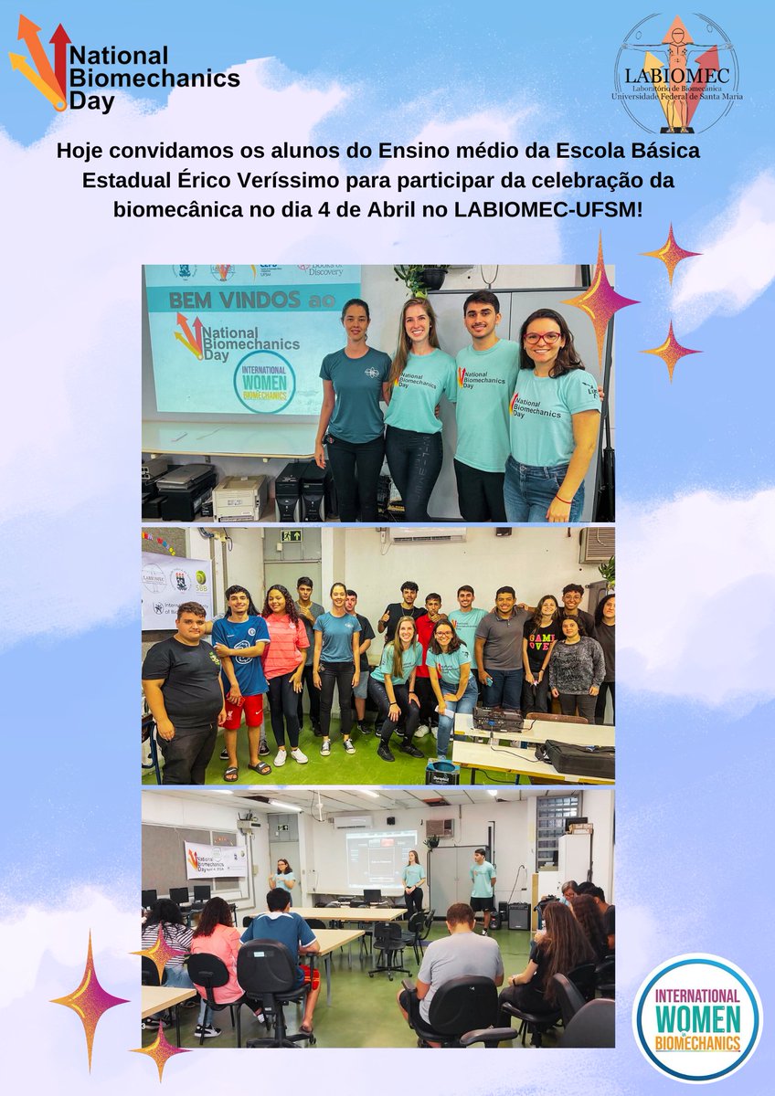 gabissouza22's tweet photo. Hoje convidamos alunos do ensino médio para participar do #NBD2024 com o tema proposto pela acadêmica Vanessa Ines Wenzel e seus colegas do LABIOMEC: "Biomecânica para todos: Mulheres na ciência" Esperamos vocês no dia 4 de abril! #UFSM 
@BiomechanicsDay @IntWomenBiomech https://t.co/sJrjOXbPuF