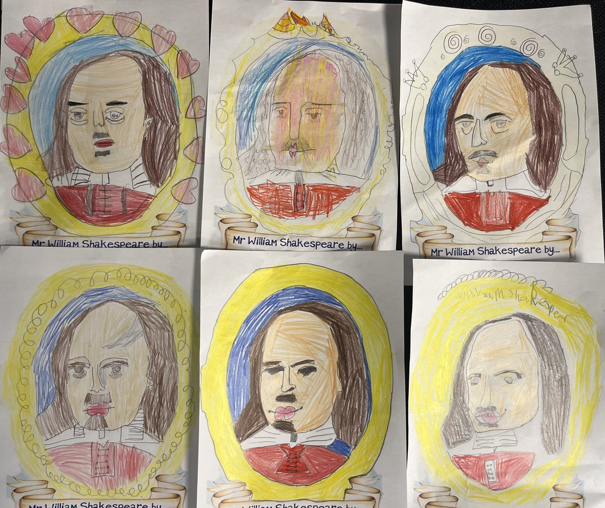 For #ShakespeareWeek the class have drawn portraits of the man himself.