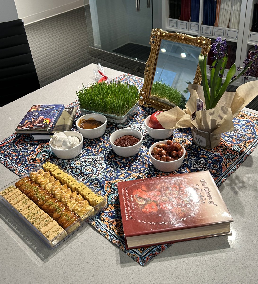 Nowruz Mobarak! !نوروز مبارک Wishing everyone a happy Iranian New Year and first day of spring. Thank you to Chris Rostampour @PostsForPeace for making our office bloom with this beautiful haftseen 💐