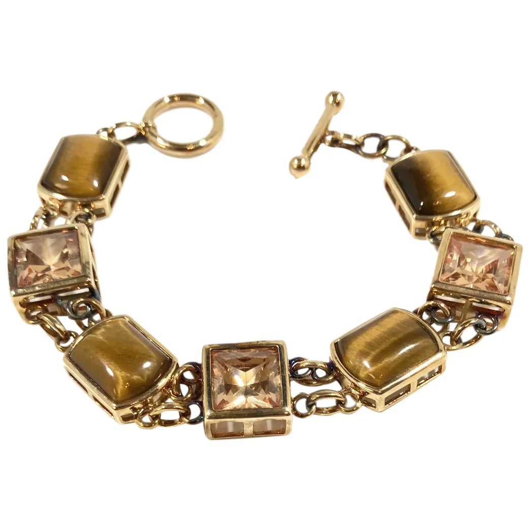 Sterling Silver Bracelet Square Rectangular Shaped Genuine Tigers Eye CZ Stones #rubylane #vintage #retro #bracelet #sterlingsilver #jewelry #vintagejewelry #giftideas #jewelryaddict #vintagebeginshere #givevintage #mothersday2024 rubylane.com/item/136230-E1…