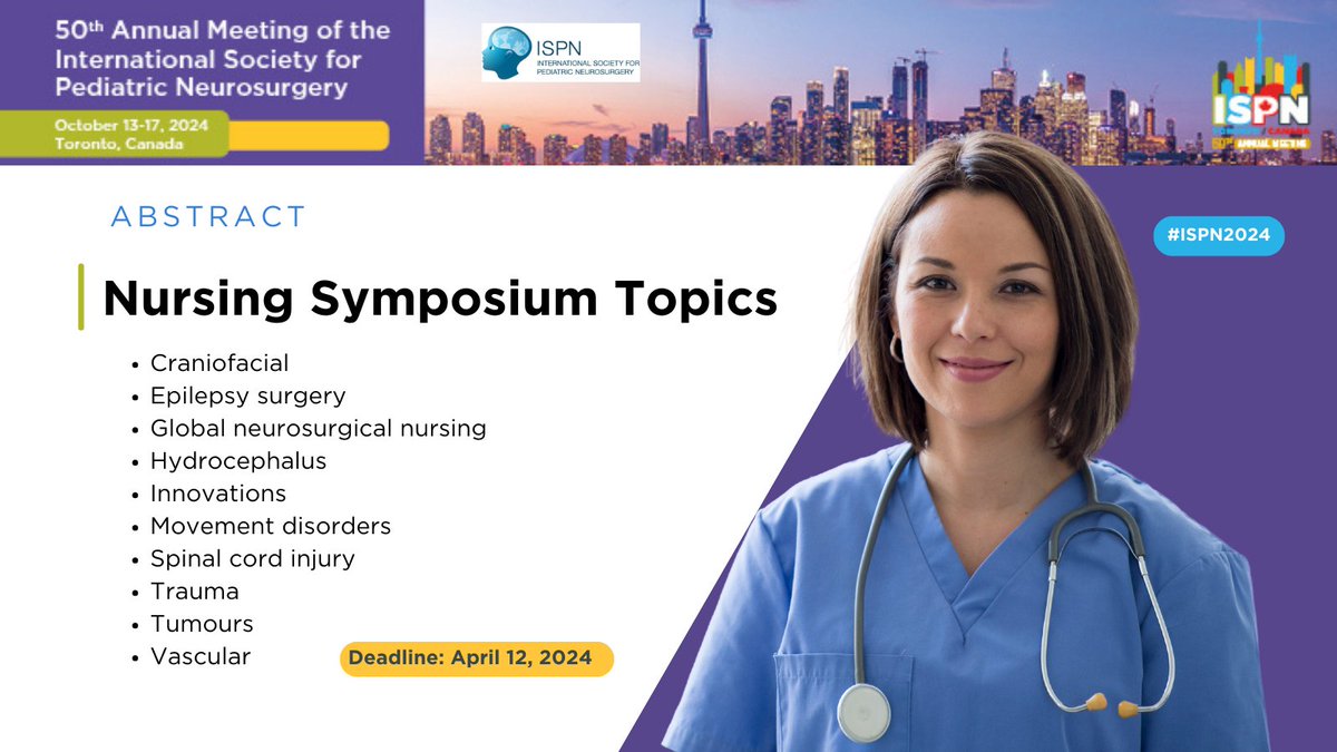 Ready to showcase your expertise in pediatric neurosurgical nursing? Submit your abstract for the Nursing Symposium at #ISPN2024! Share your insights, best practices, and innovations in nursing care! 🔗 bit.ly/49CpgnN