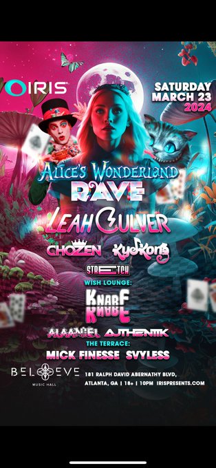 New SHOW!! Come fall down the rabbit 🐇 hole 🕳️ at Alice’s Wonderland Rave 🍄 DONT BE LATE 🕰️ get your