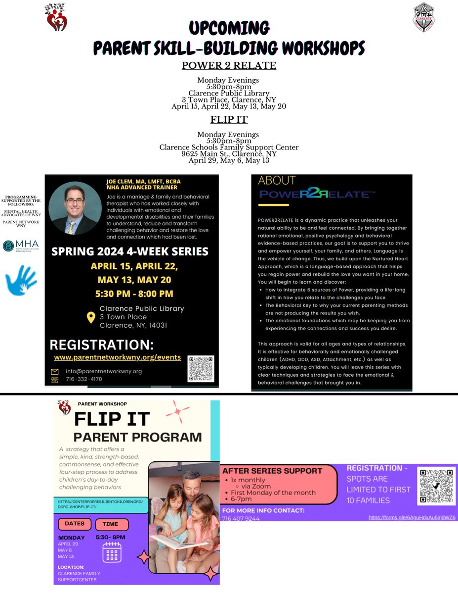 See flyer for upcoming parent/caregiver skill-building workshops

Feel free to reach out to our office if you have any questions
#ClarenceProud 

<a href="/PNWNY/">Parent Network of WNY</a> <a href="/mha_wny/">Mental Health Advocates of WNY</a>