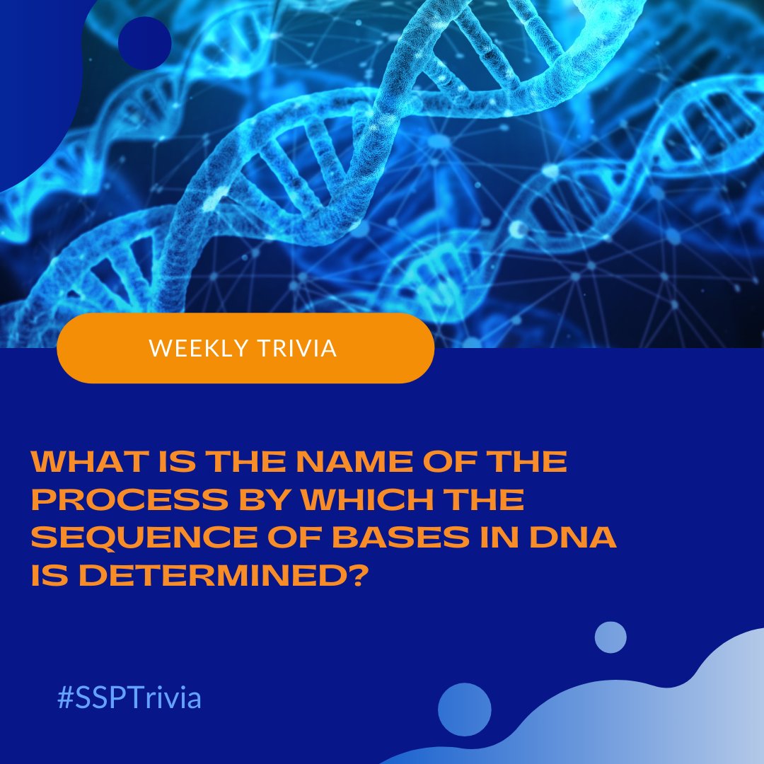 SSPers's tweet image. Do you know this week’s trivia question?

What is the name of the process by which the sequence of bases in DNA is determined? Comment your guess below! #SSPTrivia #SummerScienceProgram
