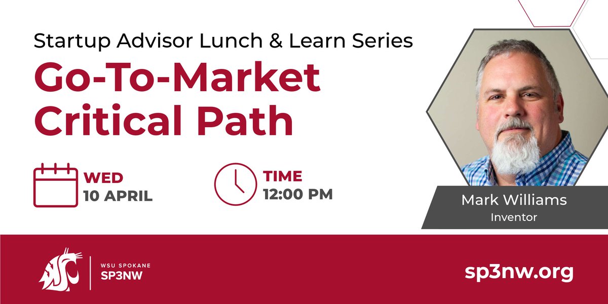 ⏰Last call to register for our Startup Advisor L&L, covering a high-level overview of #ProductDevelopment for scalable #startups. Thank you to our sponsor Greater Spokane Inc. for helping make this event FREE to all who attend. RSVP here: eventbrite.com/e/startup-advi…