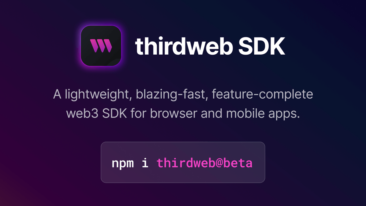 Introducing the new thirdweb SDK — a lightweight, blazing-fast, feature-complete EVM SDK: • 3x faster than viem, 15x faster than ethers 6 • Embedded wallets & account abstraction • IPFS storage, RPCs, auto ABI resolution • Interop w/ ethers & viem • Open-source Details: 🧵