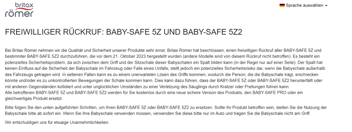 ACHTUNG! #PRODUKTRÜCKRUF #ELTERNBUBBLE 
Britax Römer hat einen FREIWILLIGEN Produktrückruf ausgesprochen. Siehe hier:
baby-safe-check.com 
Retweet erwünscht! :)