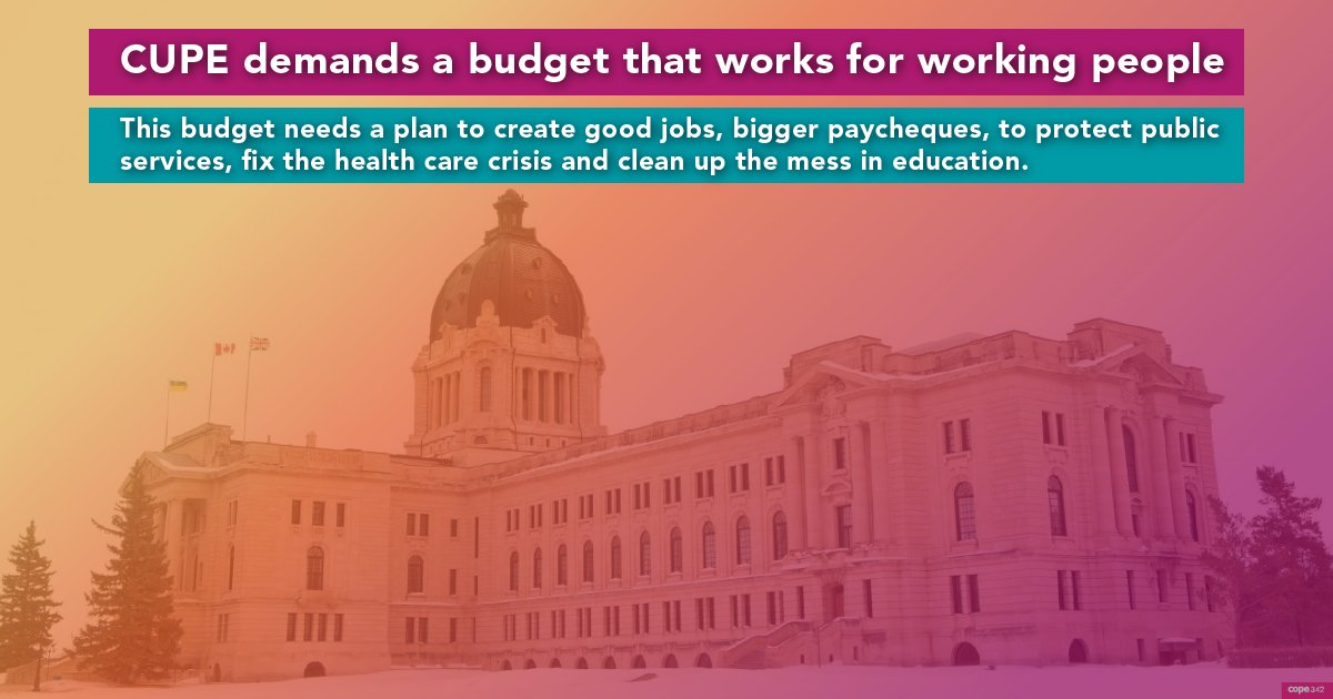 This budget needs a plan to create good jobs, bigger paycheques, to protect public services, fix the health care crisis and clean up the mess in education. #skpoli sk.cupe.ca/2024/03/19/cup…