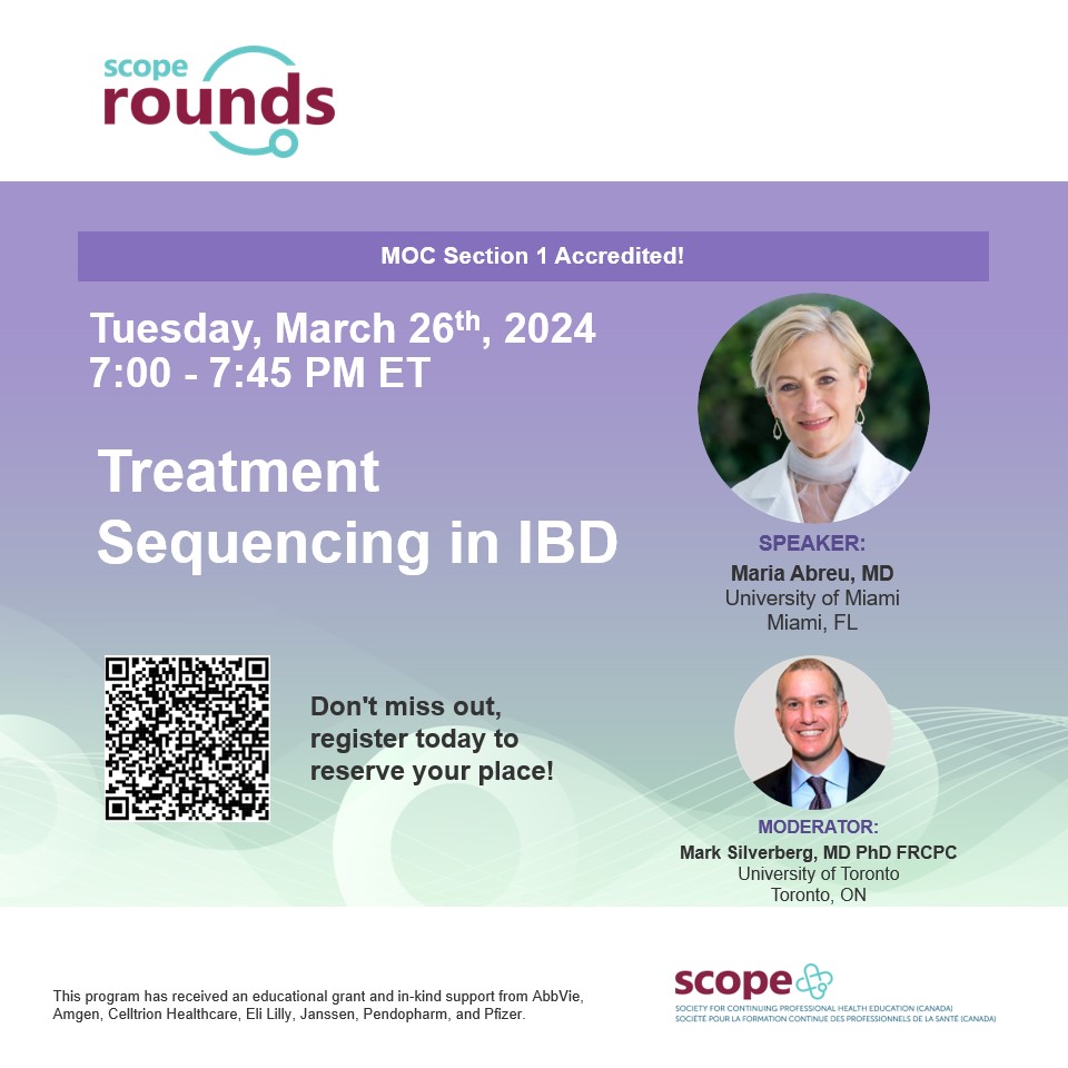Join us for another ⭐️accredited⭐️ SCOPE Rounds! 'Treatment Sequencing in IBD' with @ibddocmaria 🔗Register Now: us02web.zoom.us/webinar/regist… @guthealthmd @vipuljairath @marshllj @jmosko29 @hepatoMD