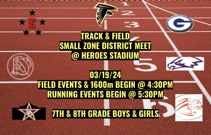 Track and field district meet today…
Go Falcons!