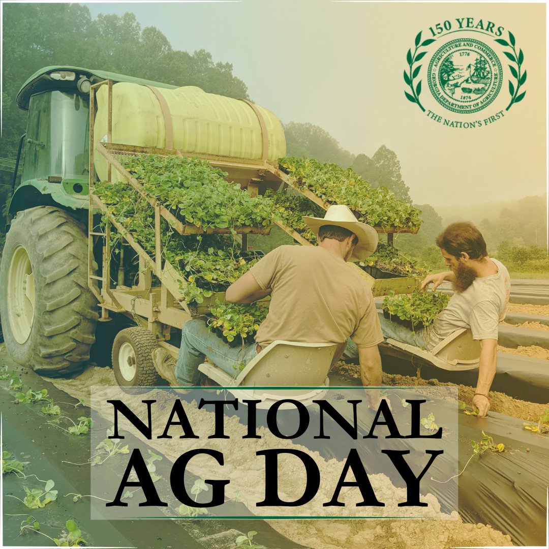 Today, we celebrate the hardworking farmers, producers, ranchers, and agribusinesses across the country who work tirelessly to provide the food, fiber, and shelter we all rely on! THANK YOU!  #NationalAgDay #AgDay2024 #GaAgWeek 🌾🚜