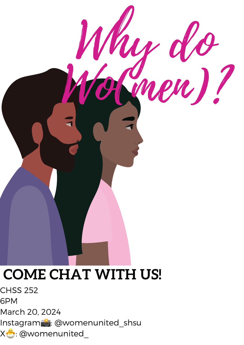 Women United Wednesday is back! Part 1 was intense iykyk🌚 Come see us tomorrow at CHSS 252 to ask some of those burning questions with us. tell a friend to tell a friend! 💗💗💗