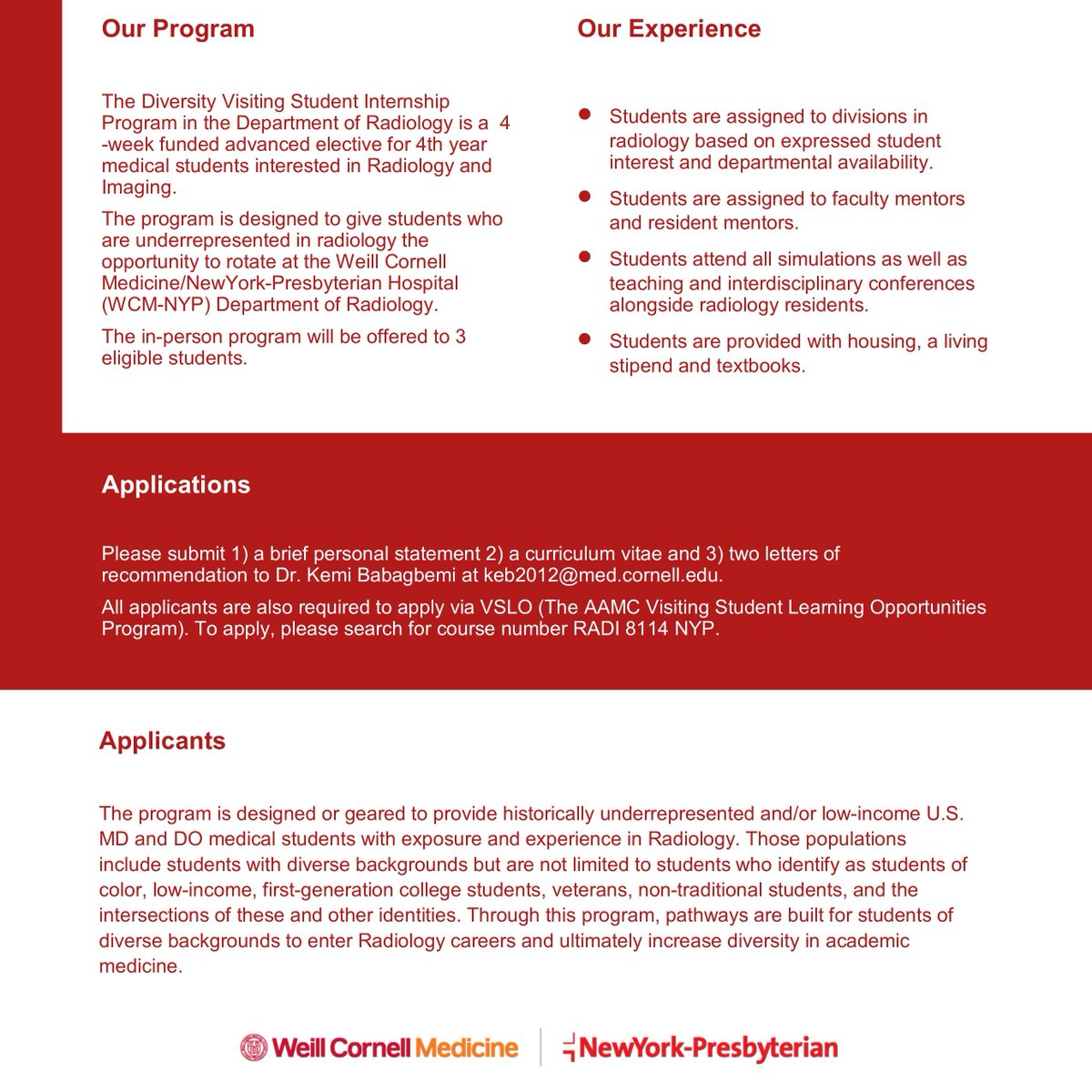 📢 Exciting news! The deadline for applications is May 5, 2024! Don't miss out on this incredible opportunity - mark your calendars and submit your applications. See below for more details. @WCMRadRes @WCMDiversity @WeillCornell @KemiMDRad @Inside_TheMatch @futureradres