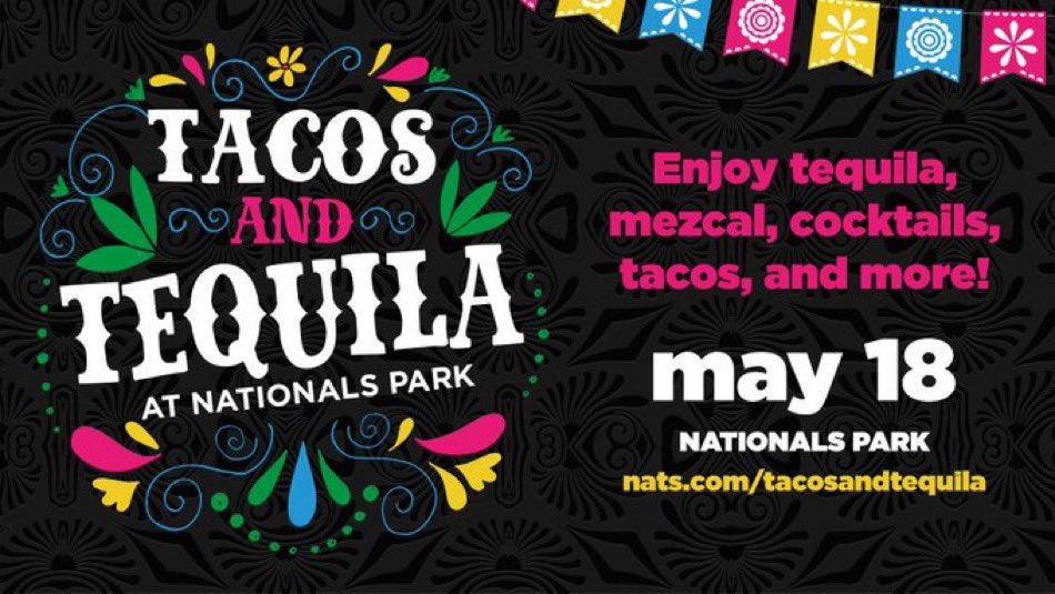 🌮🍹 Tacos & Tequila are coming to Nationals Park on May 18th! Don't miss out on the tastiest event in town! Get your tickets at nats.com/tacosandtequila #NationalsParkEvents #TacosandTequila