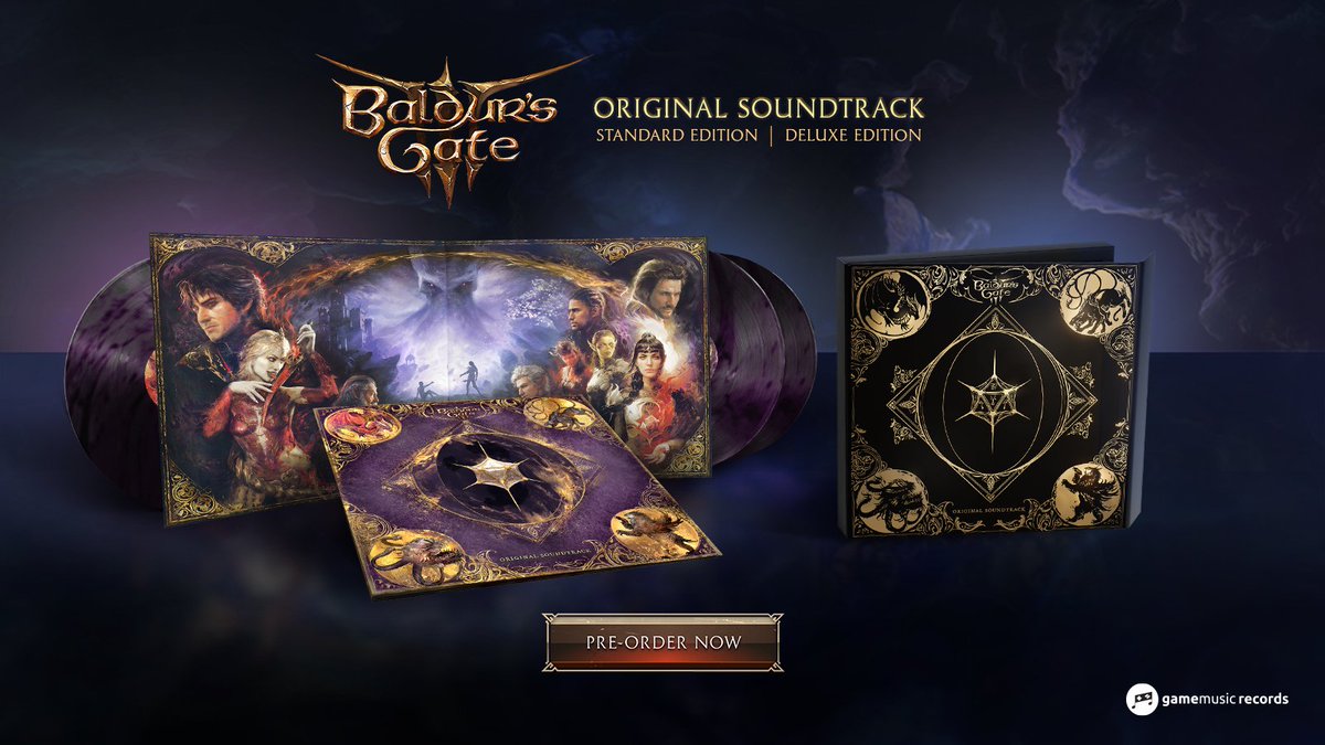 GameMusicFestiv's tweet photo. 🐙 Adventurers, behold - Baldur's Gate 3 soundtrack is getting released on vinyl!
💫We have conjured two amazing vinyl albums with @baldursgate3 music for you through our label Gamemusic Records.

⚔️Choose your artifact and venture into the realms of Faerûn with our Standard and Deluxe Limited Edition, both including full OST by @Borislav_Slavov  .

❤️Beautiful cover designs with new original artworks featuring your beloved characters will be a precious gem in every collection.

✅Pre-orders are available now at https://t.co/XMo6QGmeNa

@larianstudios @baldursgate3 @Wizards 
Art by Magdalena Katańska