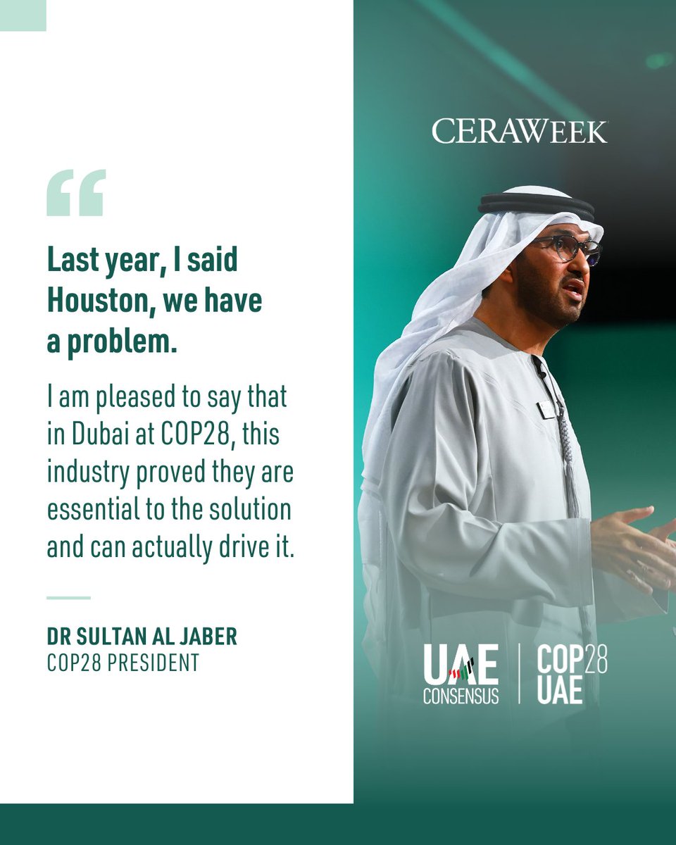 The UAE Consensus that emerged from Dubai outlined pathways for governments and industries to work together to achieve a historic transformation of the world’s energy systems, including a roadmap for decarbonized growth.

@CERAWeek #CERAWeek #COP28 #UAEConsensus