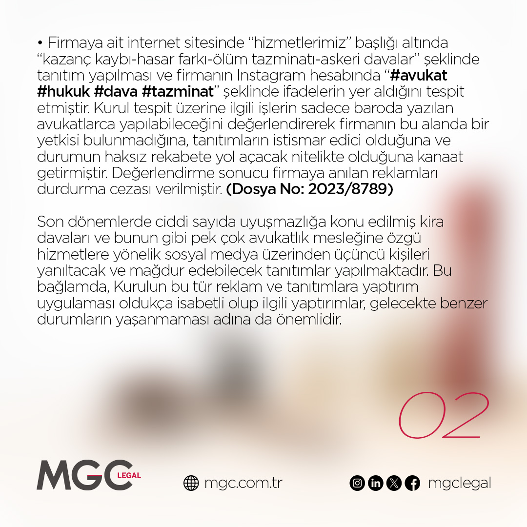 Yalnızca Avukatın Yapabileceği İşler ile İlgili Reklamlara Kurul Tarafından Ceza Uygulandı