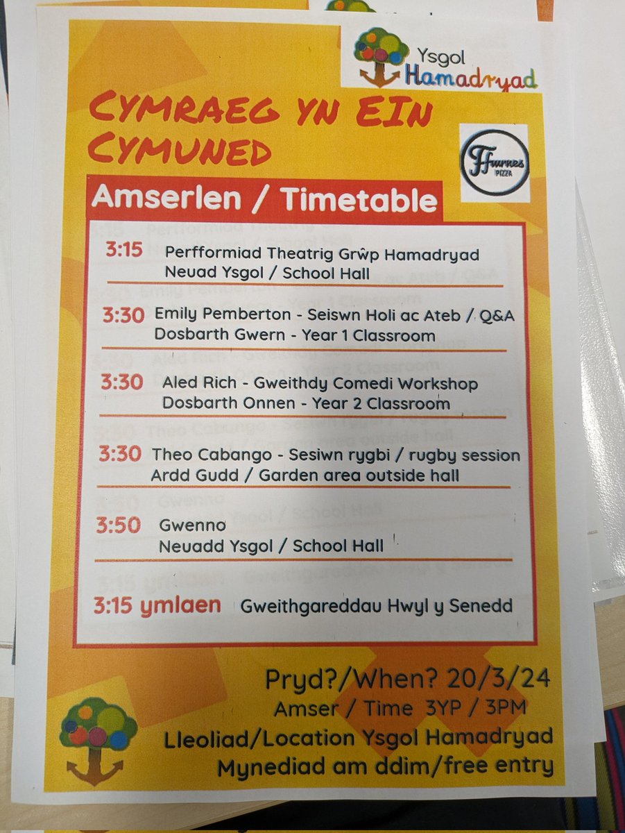 Ysgol Hamadryad ๐ด๓ ง๓ ข๓ ท๓ ฌ๓ ณ๓ ฟ (@ysgolhamadryad) on Twitter photo YFORY! TOMORROW! Dewch yn llu! #CymraegYnEinCymuned <a href="/gwennosaunders/">G W E N N O</a> <a href="/emilypembs/">Emily</a> @Aledrich <a href="/Cardiff_Rugby/">Cardiff Rugby</a> Theo Cabango <a href="/Ffwrnes/">Ffwrnes Pizza</a> YFORY! TOMORROW! Dewch yn llu! #CymraegYnEinCymuned <a href="/gwennosaunders/">G W E N N O</a> <a href="/emilypembs/">Emily</a> @Aledrich <a href="/Cardiff_Rugby/">Cardiff Rugby</a> Theo Cabango <a href="/Ffwrnes/">Ffwrnes Pizza</a>