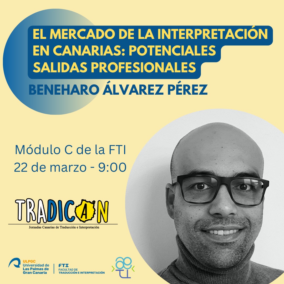 ¡Seguimos publicando las ponencias! El viernes viene cargadito de cosas interesantes. A las 9:00, tendremos el placer de acercarnos a la realidad profesional de la interpretación en Canarias, con las oportunidades que podemos encontrar, de la mano de nuestro querido Beneharo. 😍