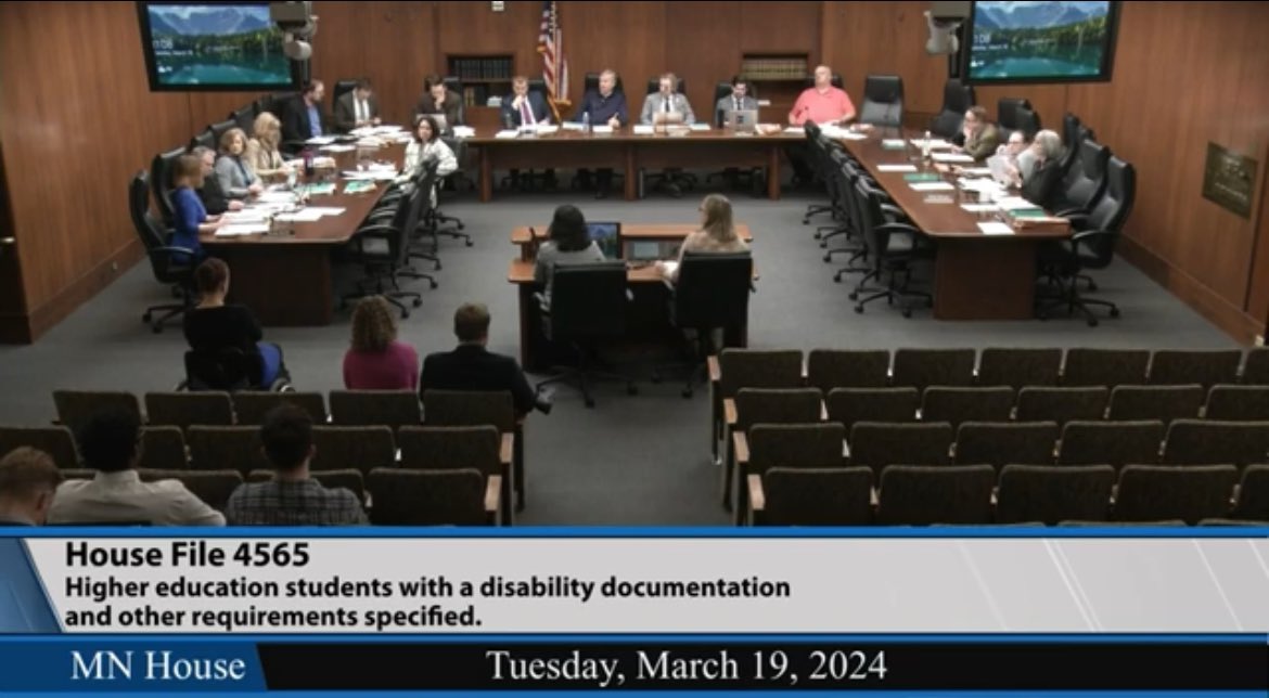 Thank you Chair @GenePelowski and House Higher Ed members for hearing testimony from #UMN Disability Resource Director Enjie Hall and other disability advocates on the MN Rise Act. #mnleg