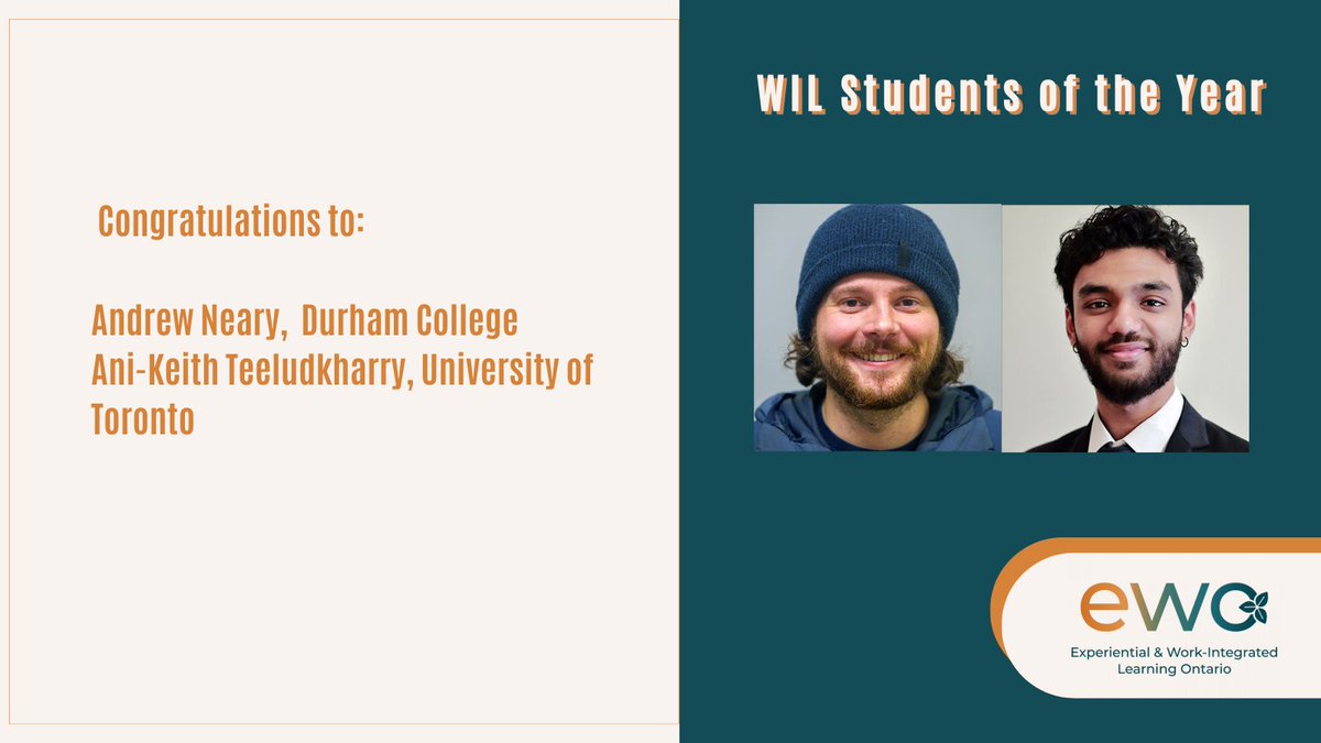 Experiential & Work-Integrated Learning Ontario (@ewocoop) on Twitter photo Meet the 2023 #wil Student of the Year Award recipients: ewo.ca/awards/
<a href="/durhamcollege/">Durham College</a> <a href="/UofT/">University of Toronto</a> #inspiredwil Meet the 2023 #wil Student of the Year Award recipients: ewo.ca/awards/
<a href="/durhamcollege/">Durham College</a> <a href="/UofT/">University of Toronto</a> #inspiredwil