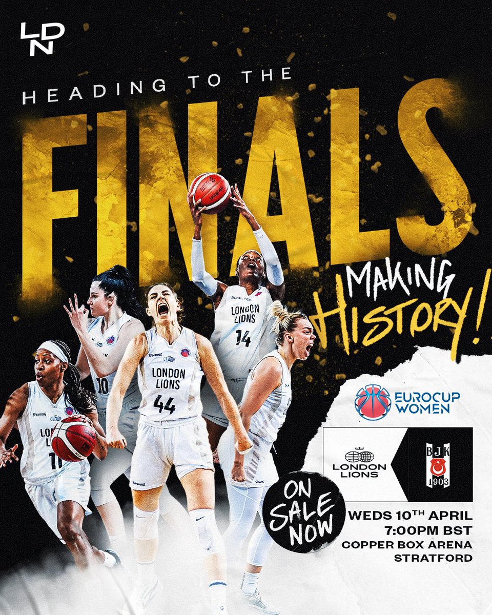 THE EUROCUP FINALS 🏆🦁 It’s the biggest game in British basketball history, and tickets are ON SALE NOW! 🎟️ Tickets: ticketmaster.co.uk/women-s-eurocu… 🏆 @EuroCupWomen final, 2nd leg 🆚 @BJK_KadinBasket 🇹🇷 📆 Wednesday, 10th April 📍 @CopperBoxArena ⏰ 7:00pm #WeAreLondon