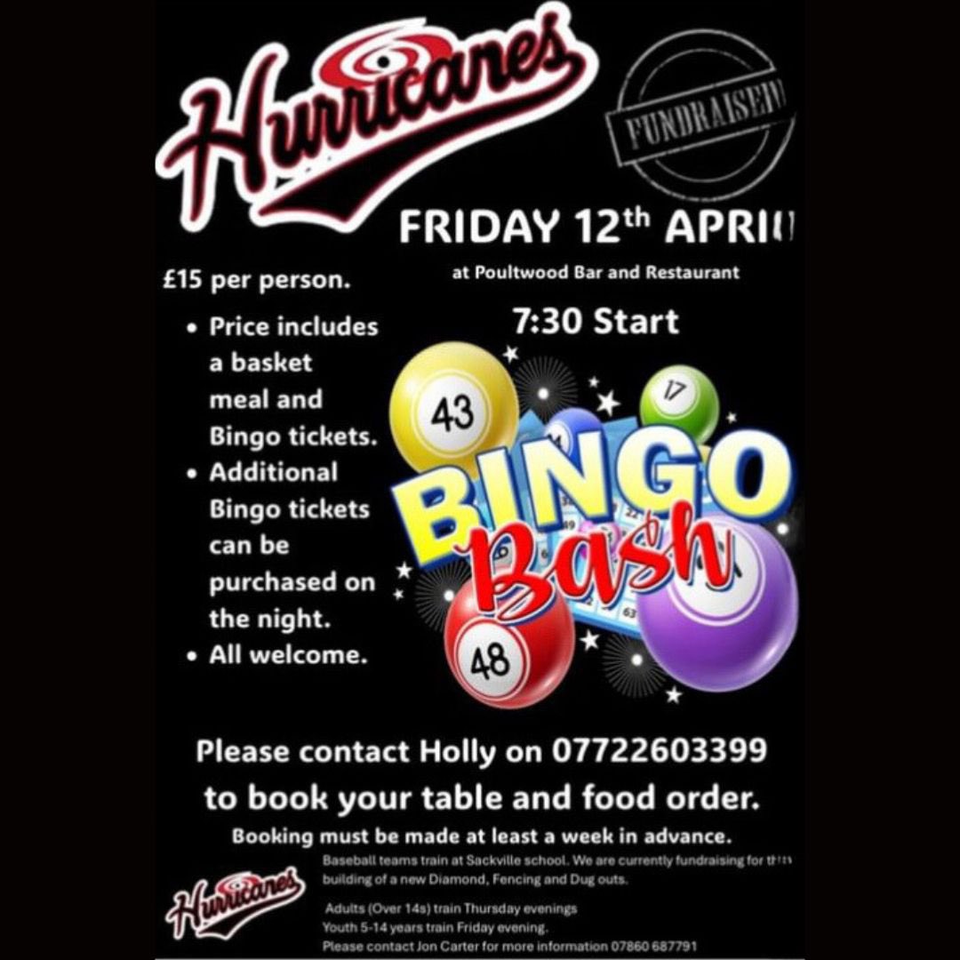 EYES DOWN - ITS BINGO TIME

Join us a fabulous Bingo Bash at Poult Wood Bar and Restaurant on Friday, 12 April.  Starts at 7.30pm

ONLY £15 PER PERSON 
Price includes:
- Basket supper
- Bingo tickets  

Contact Holly on 07722603399 to book your table and place your food order.