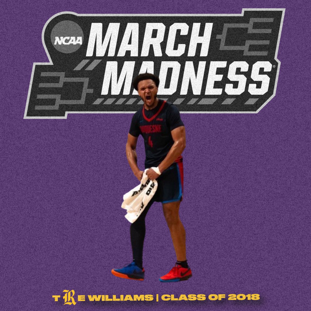ReynHoops's tweet photo. Raider alum @treauhn is going to the dance!!! More info to follow on how &amp; when you can watch @duqmbb make their run. #MarchMadness #raidernation 🏴‍☠️🏀🔥 https://t.co/zbQ3KwfOOC
