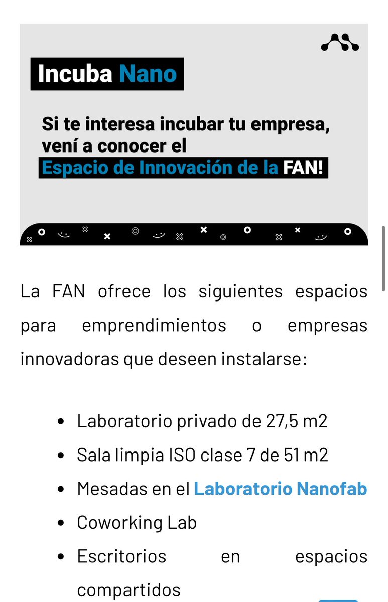 #ConvocatoriasNano La FAN abre sus puertas para la instalación de nuevos emprendimientos o empresas, para los que cuenta con distintas modalidades de incubación, que van desde laboratorios privados hasta espacios de coworking. ¡Postulate acá!👉🏻 docs.google.com/forms/d/e/1FAI…