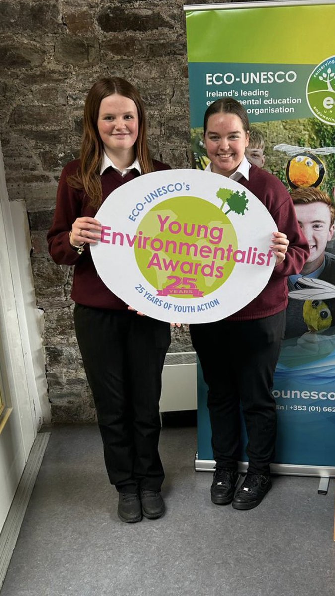 Well done to Aobh and Ellen, 5th year who took part in the ECO-UNESCO’s Young Environmentalist Awards today 🌍🌳🌎. Thank you to their teacher Ms. Horgan for all her help. #youngenvironmentalistawards
