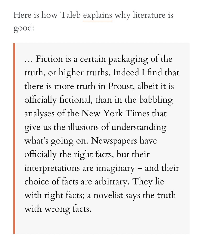 Nassim Taleb, on why literature is sometimes truer than non-fiction. @nntaleb