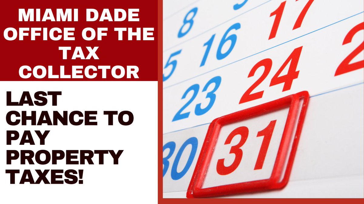 The deadline to pay your 2023 property tax is fast approaching. Make your payment before March 31 online at miamidade.gov/taxcollector