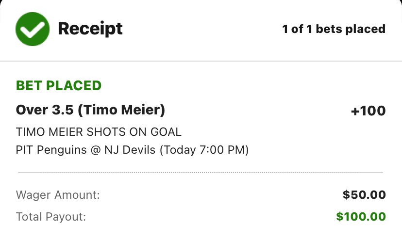 FastMoneyLabs's tweet photo. 1U… Timo Meier 4+ Shots (+100) DK
When Timo *attempts* at least 8 shots… his 4+ SOG prop 💰 88% of the time in the L3 seasons!
…he’s now hit that magic 8+ attempt mark in 5 of his L6 👀 while #LetsGoPens have allowed the 11th most shots L10
#ItsTimoTime!! ⏰ @propsdotcash https://t.co/mcCupbJiQG
