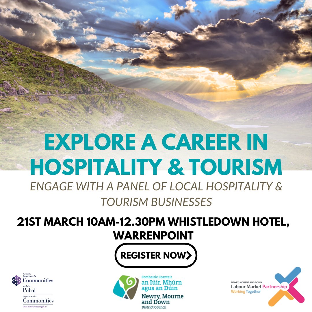 The Newry Mourne and Down Labour Market Partnership are hosting a Hospitality and Tourism Event at Whistledown Hotel, March 21st, from 10am to 12:30pm. Registration is essential. Don't miss out and register now: docs.google.com/forms/d/1t037k…