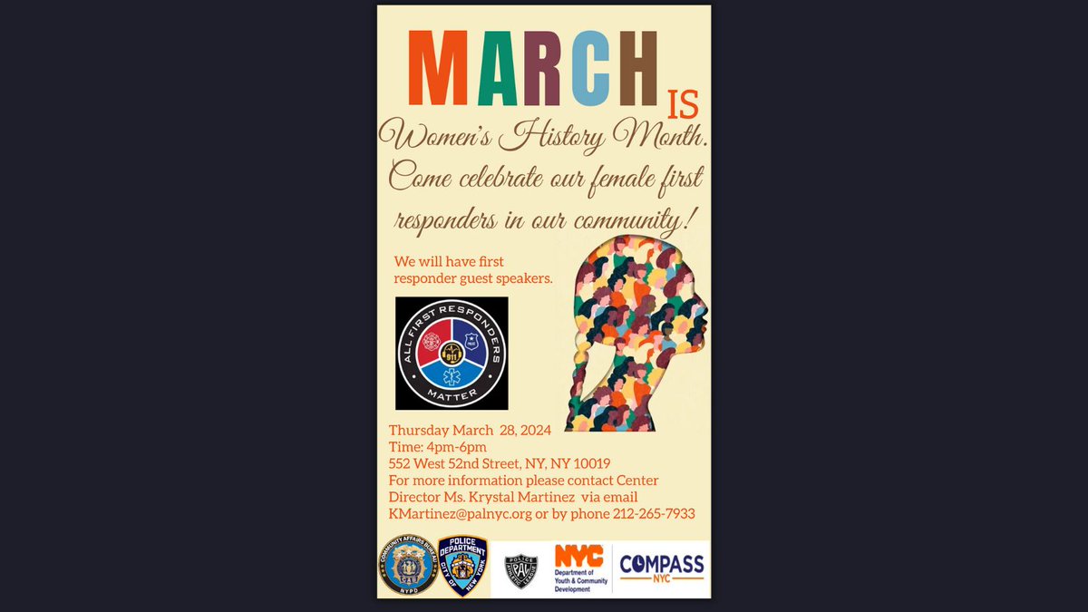 🚨👩‍🚒 Celebrating #WomensHistoryMonth with a tribute to female first responders at PAL's Duncan Center! Join us on Mar 28th, 4-6 PM, for an unforgettable celebration. 📅 For details, DM Ms. Krystal Martinez. Let's honor these heroes together! #palnewyork #CelebrateWomen