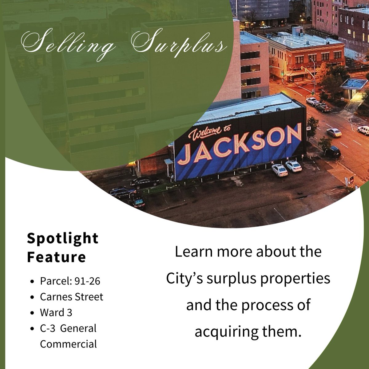 jxnplanning's tweet photo. Join us on the 3rd Wednesday of each month, at noon, on the Planning & Development Facebook Live for Selling Surplus! This month's spotlight is a commercial property in Ward 3. The city's surplus is your opportunity! #SurplusProperty #JacksonMississippi https://t.co/DadN7YFMLg