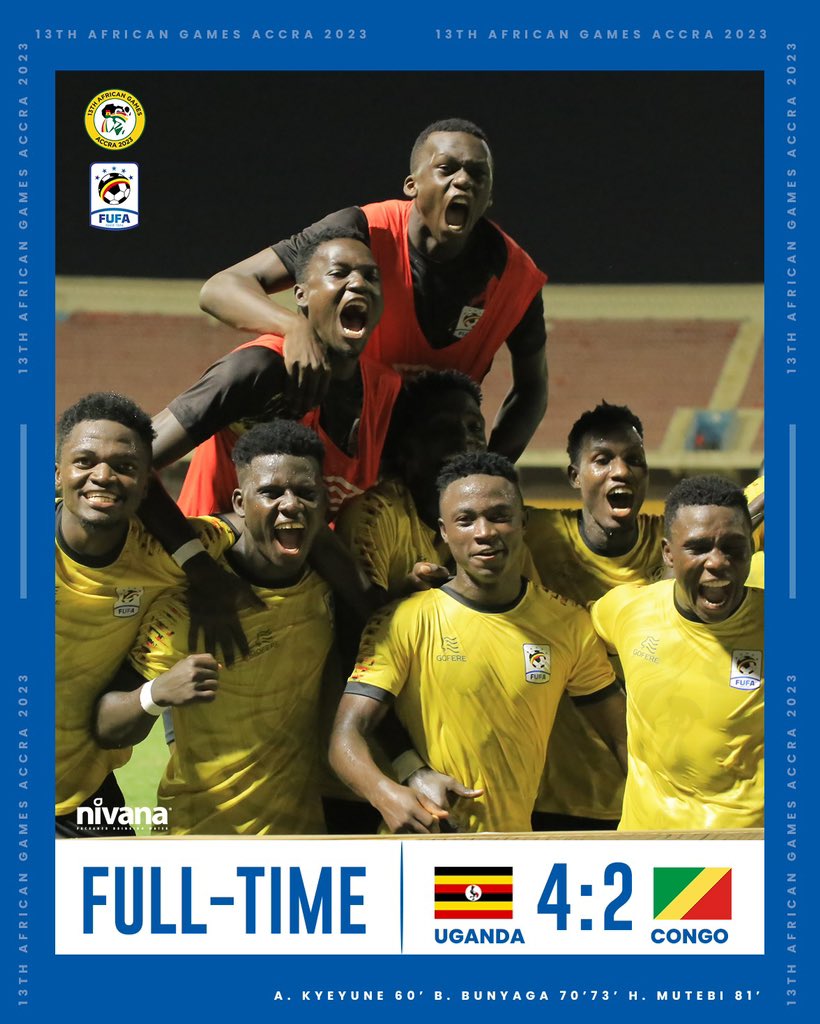See you in the final on Friday. Fulltime Uganda 4-2 Congo #AfricanGames #Accra2023 #UGACGO