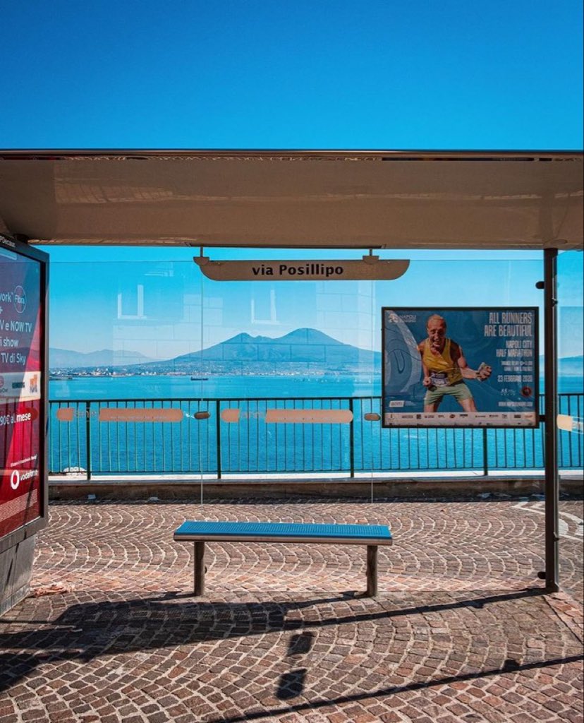 The most beautiful photos of Mount Vesuvius - a thread 🧵 

1. Via Posillipo bus stop, Naples