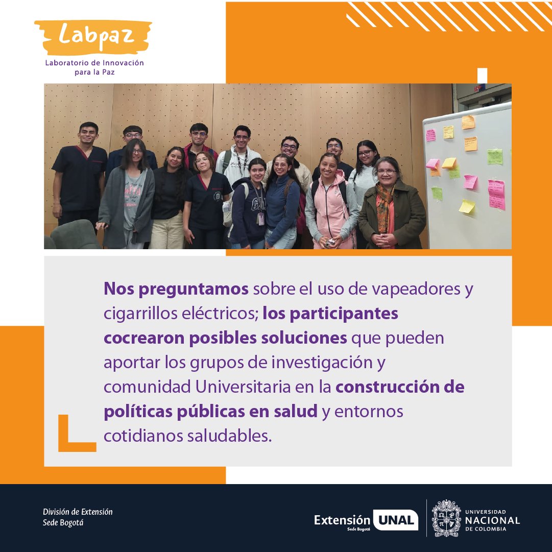 DIEB_UNAL's tweet image. En nuestro taller Cocrear papel político, @LabPazUNAL junto con los semilleros #CroniSem y #CUIDAVICR de @EnfermeriaUNAL1, nos preguntamos sobre el uso de vapeadores y cigarrillos eléctricos; los participantes cocrearon posibles soluciones y aportes a los grupos de investigación