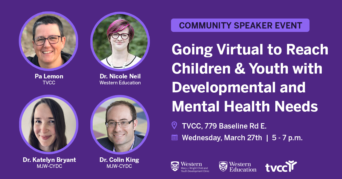📢 Don't miss out on our Community Speaker Event next week at <a href="/TVCCfamily/">TVCC</a> !

Presented alongside TVCC and our <a href="/MaryJWrightCYDC/">Mary J. Wright Child and Youth Development Clinic</a>, our speakers will share how they teamed up to offer accessible and vital support for children &amp; youth in our community.

🔗RSVP: uwo.eu.qualtrics.com/jfe/form/SV_ah…