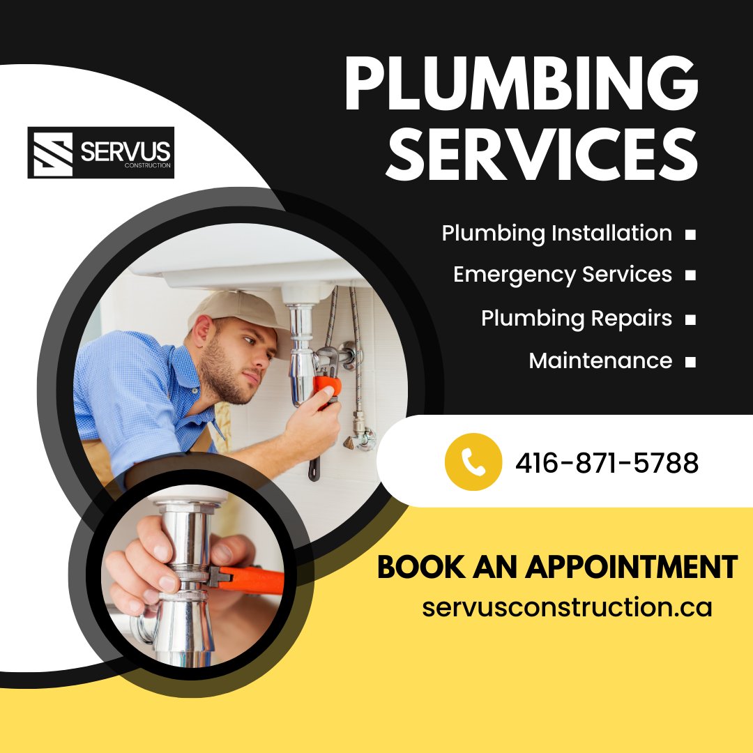 Need plumbing assistance? Book an APPOINTMENT with Servus Construction today! Whether it's installation, repairs, or maintenance, we've got you covered.

#PlumbingServices #EmergencyRepairs #ServusConstruction