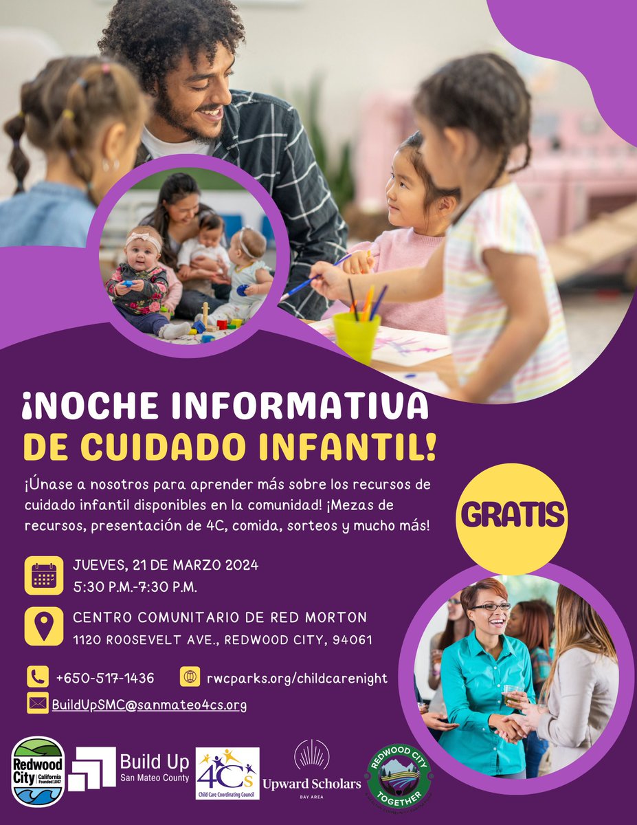Build Up San Mateo County (@buildupsmc) on Twitter photo Need child care in or near Redwood City? Come meet local early care and learning providers + visit family resources booths. We’ll have food, prizes and more. Plus a special presentation from <a href="/4CsSMC/">4Cs San Mateo County</a> to help guide you.
<a href="/first5sanmateo/">First 5 San Mateo Co</a>
<a href="/SMCOETweet/">SMCOE</a>
<a href="/RedwoodCity/">City of Redwood City</a>
#BuildUpSMC Need child care in or near Redwood City? Come meet local early care and learning providers + visit family resources booths. We’ll have food, prizes and more. Plus a special presentation from <a href="/4CsSMC/">4Cs San Mateo County</a> to help guide you.
<a href="/first5sanmateo/">First 5 San Mateo Co</a>
<a href="/SMCOETweet/">SMCOE</a>
<a href="/RedwoodCity/">City of Redwood City</a>
#BuildUpSMC