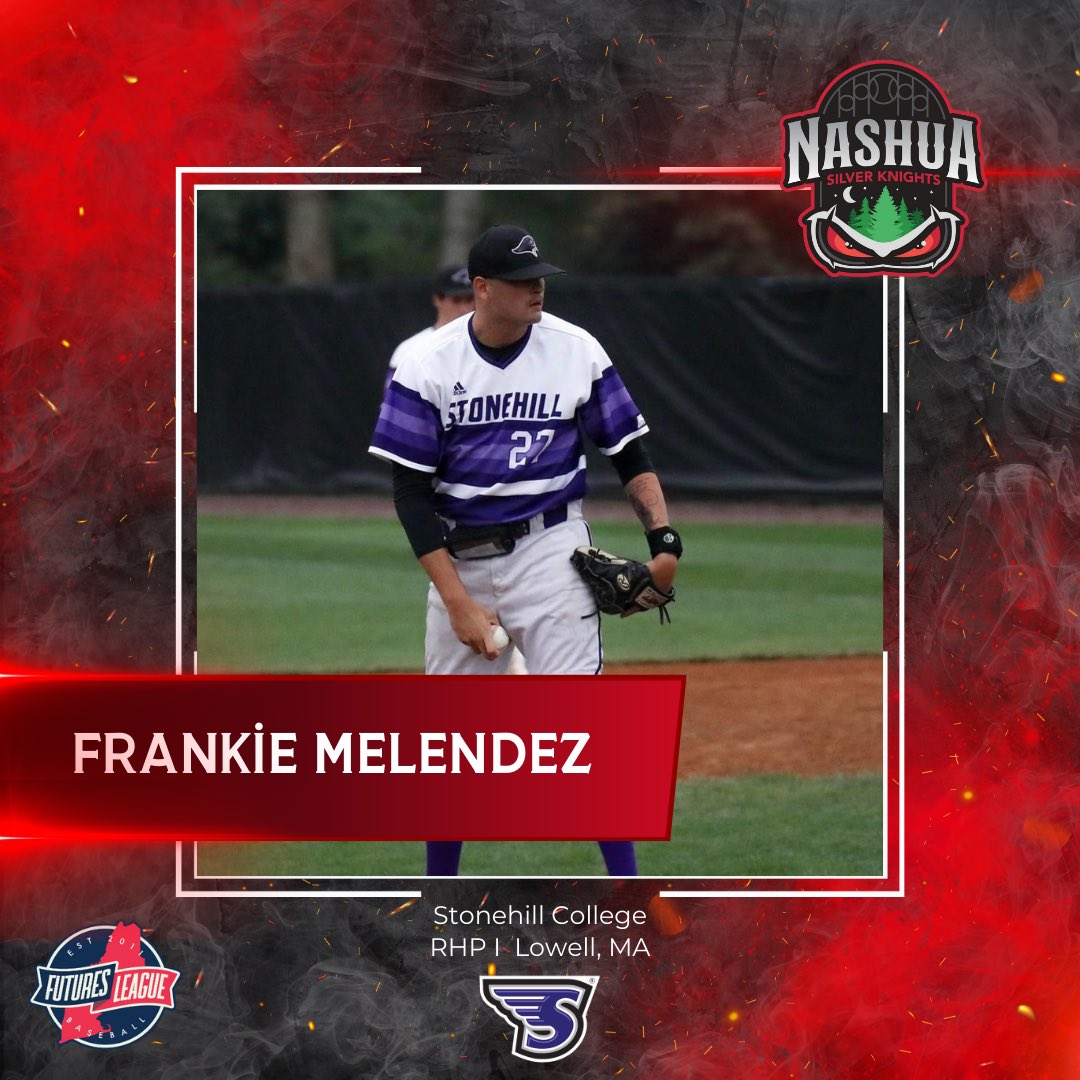 SilverKnightsNH's tweet photo. Welcome to Nashua, Frankie Melendez! The Lowell native is currently in his freshman season at Stonehill College, and made his collegiate debut last month in a scoreless outing vs Bethune-Cookman University https://t.co/fQCByiYezo