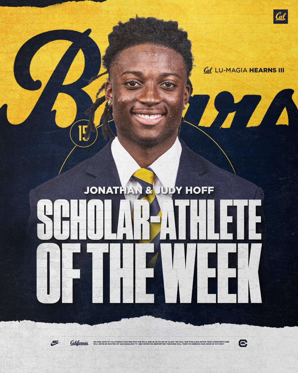 Congratulations to @Hearns_21 on being named the Jonathan & Judy Hoff Scholar-Athlete of the Week 📚 #GoBears | #ALLIN