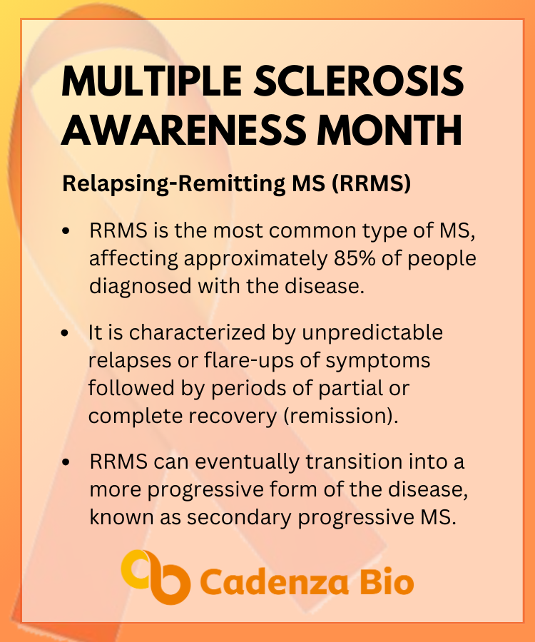 RRMS is the most common form of MS, characterized by unpredictable symptoms. Raising awareness reduces stigma and misconceptions, promoting empathy and understanding and providing greater support and resources. #CadenzaBio #MultipleSclerosis #chronicillness