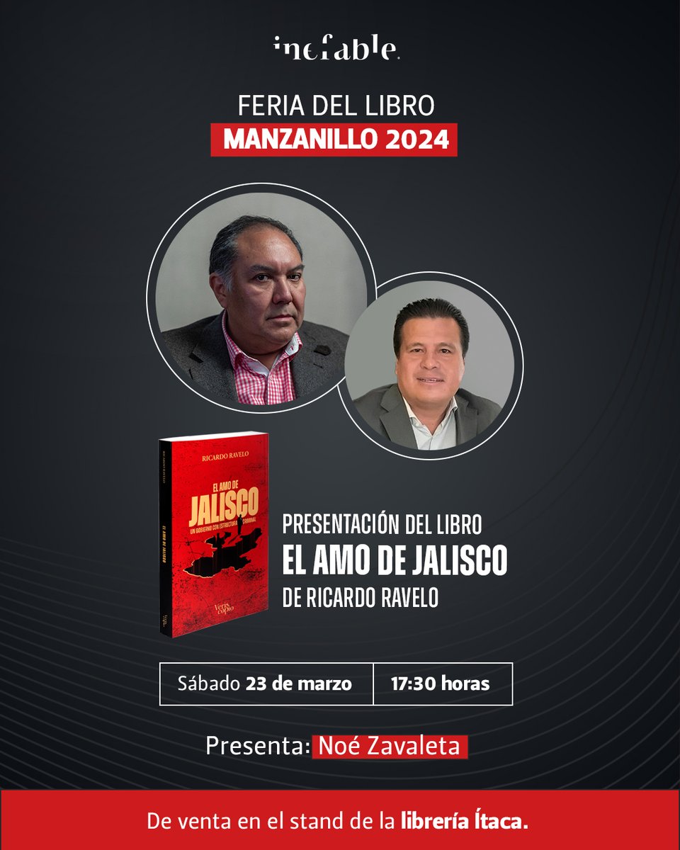 Asiste a la presentación del libro #ElAmoDeJalisco, en la Feria del Libro #Manzanillo 2024, este sábado 23 de marzo a las 17:30 horas. Con @RRavelo27 y @zavaleta_noe. Sé parte de las grandes #HistoriasQueHacenHistoria