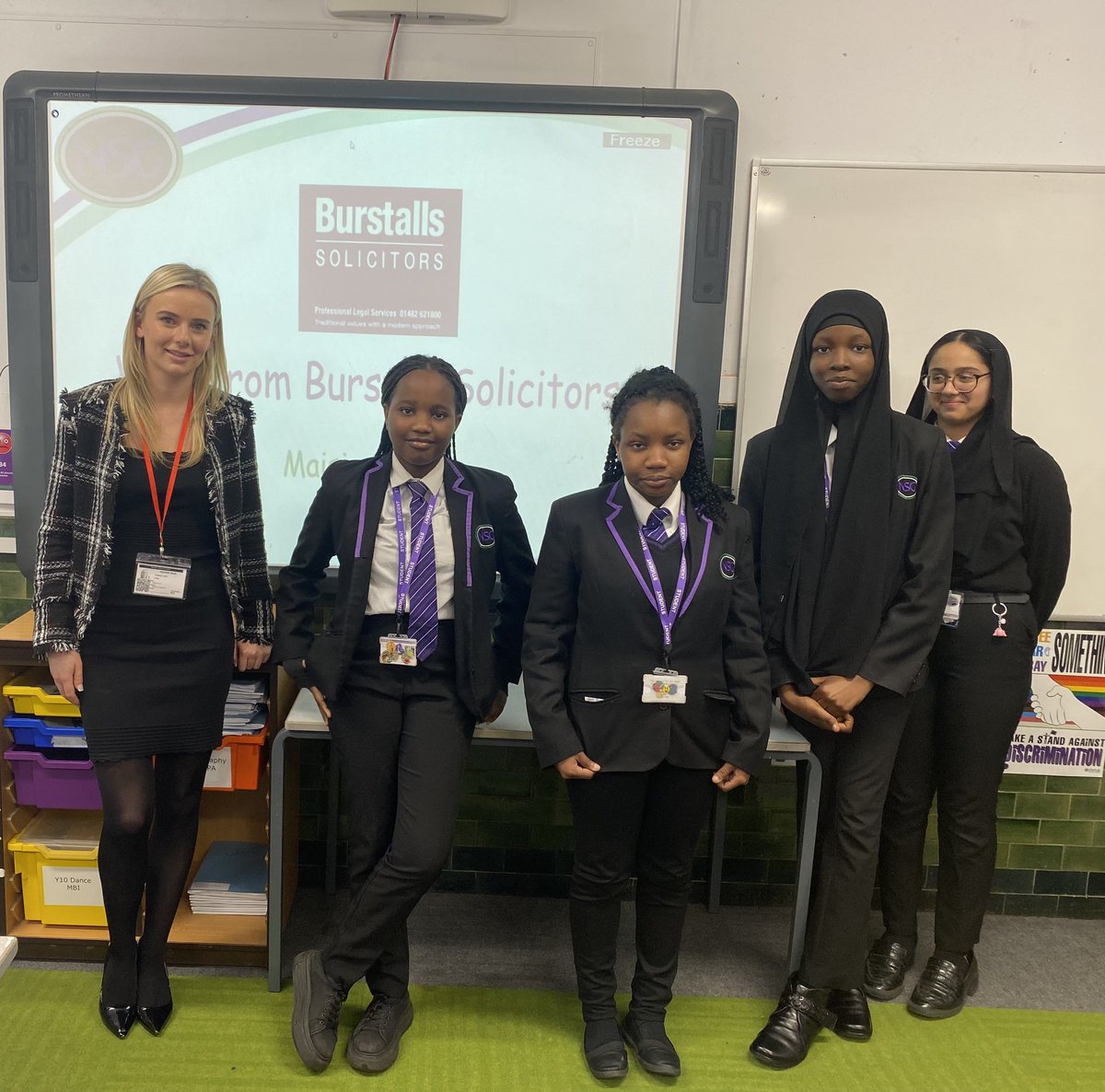 Today the Year 9 GCSE Citizenship class welcomed solicitor Maisie Collier into their lesson. Maisie delivered a session on the roles of legal representatives. A huge thank you to @BurstallsLaw