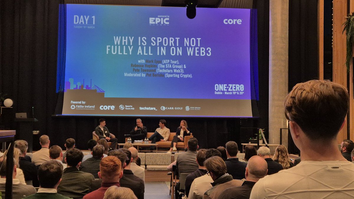 All kicking off here @OneZeroSport in Windmill Lane. First up @PeteTownsendNV of Techstars @Sports_PR of STA Group, @_MarkEpps of ATP Tour and @PetBerisha of Sporting Crypto on the future of Web3 in sport. #onezerodublin
