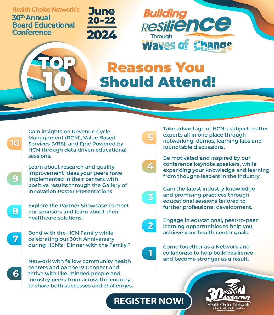 hcnetworkinc's tweet image. Register now for HCN's 30th Annual Board Educational Conference to connect, engage and thrive during our informative 3-day conference. Take advantage of Early Bird Registration, ending March 31st, and register TODAY: hcnconference.hcnetwork.org
#HCNFRWD #2024conference