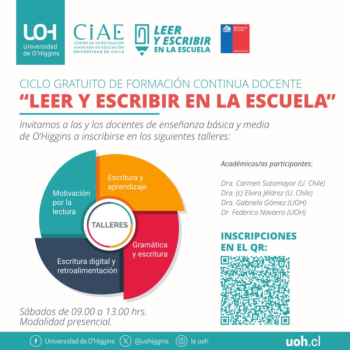 navarrofederico's tweet photo. ¿Vives en la Región de O'Higgins (Chile)? ¿Eres profe de educación básica o media y te gustaría aprender a potenciar la escritura en aula?
En abril lanzaremos nuestro ciclo de talleres gratuitos e itinerantes en distintas provincias de la Región de O'Higgins 

Inscripción 👇 https://t.co/YULFb3ah9X